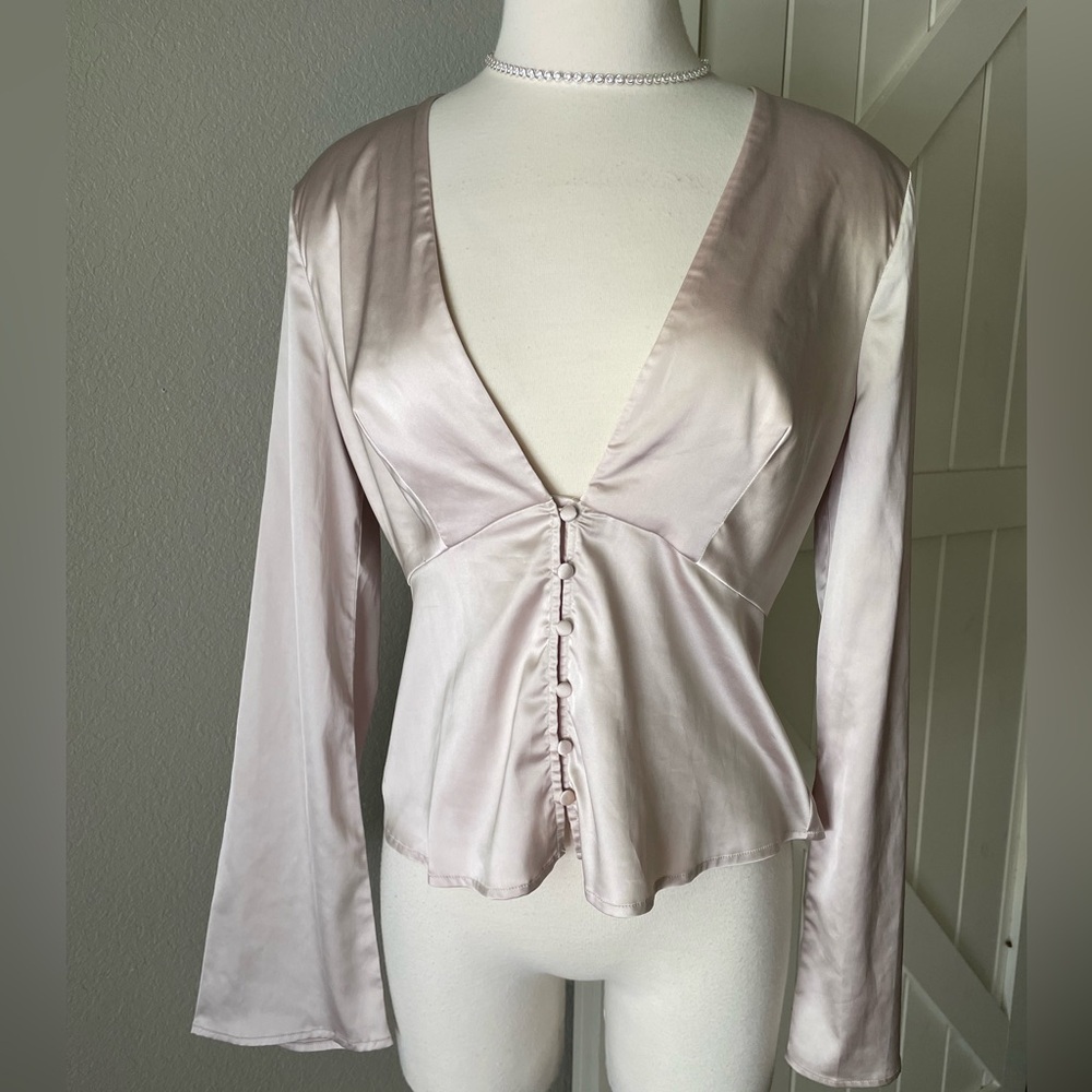 Cotton Candy LA Champagne V-Neck Button Front Blouse